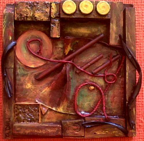 Recycle Abstract - Three Yellow Dots 1 - SA Artist Mari Mackie Original