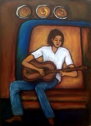 Ready to Hang, no framing needed!  Guitar Man - Original Mari Mackie - 420 X 300mm