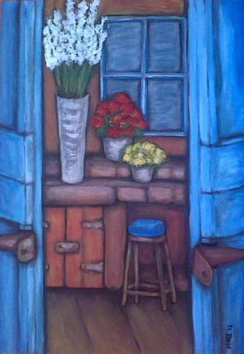 Behind the Blue Door - Mari Mackie Original 420 X 590mm