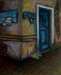 Ready to hang!  Blue Door - Original Mari Mackie