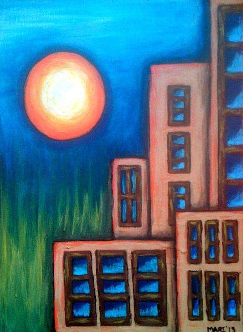 Ready to hang, Modern artwork - City Skyline - Original Mari Mackie