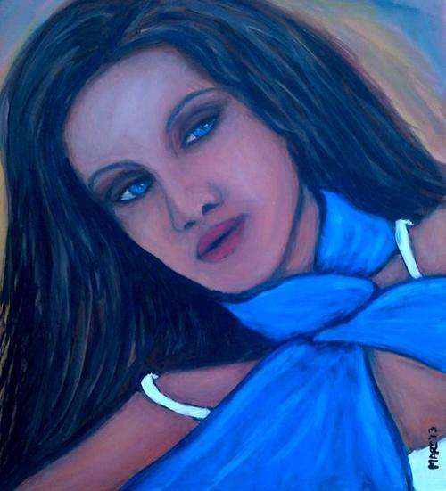 50 Shades of Blue, Blue Scarf 3 - Original Mari Mackie - 390X430mm