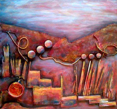 GO GREEN, READY TO HANG - Recycle Abstract - Stormy Landscape - SA Artist Mari Mackie