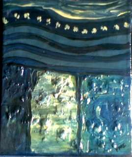 WATER ABSTRACT, original art by Mari Mackie, Canvas mounted on wooden block, 260mm X 290mm, R150.00