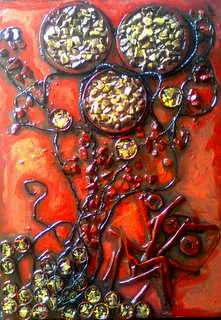 Save our world Recycle Abstract Red - SA Artist Mari Mackie Original - 420mmX590mm
