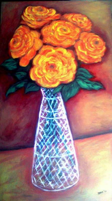 NEED TO BRIGHTEN UP YOUR WALL?  ORANGE ROSES  - Mari mackie Original - 480mm X 840mm