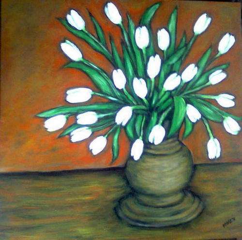 For you your special lady - White tulips - SA Artist Mari Mackie Original - 400mmX400mm