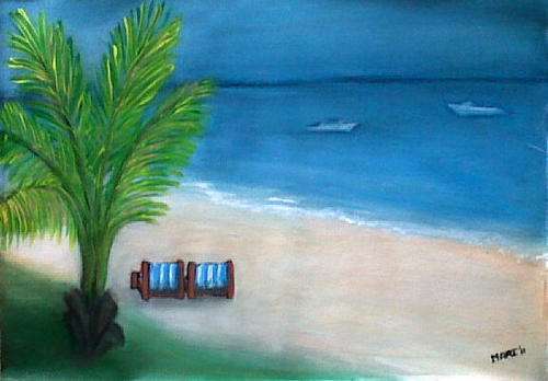 STUNNING SIMPLICITY - Tropical Beach - Original Mari Mackie - 420 X 290mm