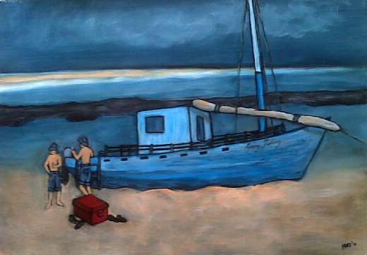 FISHING? TAKE A LOOK - At the End of the Day - Original Mari Mackie - 420 X 600mm