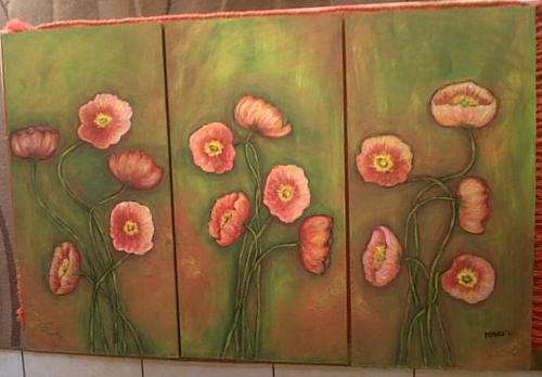 READY TO HANG - ORIGINAL MARI MACKIE - Spring is in the Air - Poppies - 3 panels total 900 X 610mm