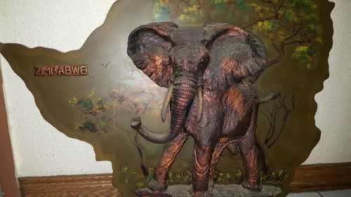 AFRICAN DREAM Has a Genuine Signed GASTONE Copper Zimbabwe Map with Elephant - 75x85cm