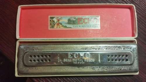 UNIQUE & RARE offers a Vintage German Hohner Echo Harmonica Bell Metal Reeds - 57/120 Keys C&G
