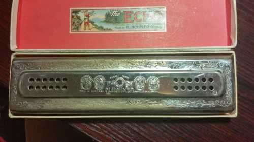 UNIQUE & RARE offers a Vintage German Hohner Echo Harmonica Bell Metal Reeds - 57/120 Keys C&G