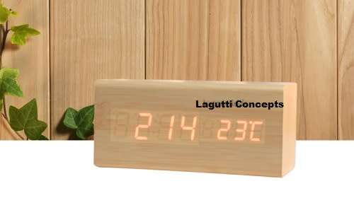 LAGUTTI HOME CONCEPTS - LED Wooden Digital Clock USB Powered - Perfect for the minimal home