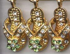 Italian Charms 9mm - Fits Nomination -  DANGLE SANDAL (FLIP FLOP) - GREEN WITH ZIRCONIA