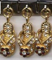 Italian Charms 9mm - Fits Nomination -  DANGLE SANDAL (FLIP FLOP) - RED/BLACK WITH ZIRCONIA