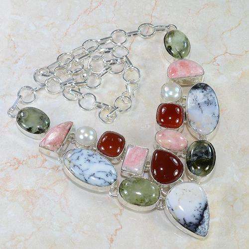 STUNNING HUGE NATURAL MULTI GEMSTONE NECKLACE 18 3/4" - U5547