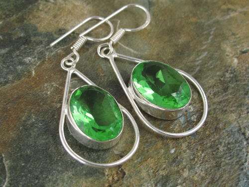 SPARKLING BRIGHT PERIDOT GREEN QUARTZ GEMSTONE 925 SILVER EARRINGS 2" - 5817