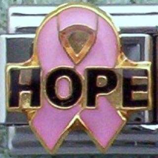 Italian Charms 9mm - Fits Nomination - Enamel -  HOPE WITH PINK RIBBON