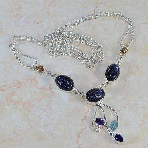 Exquisitely Designed Natural Gemstone 925 Silver Necklace 17 3/4" V5333