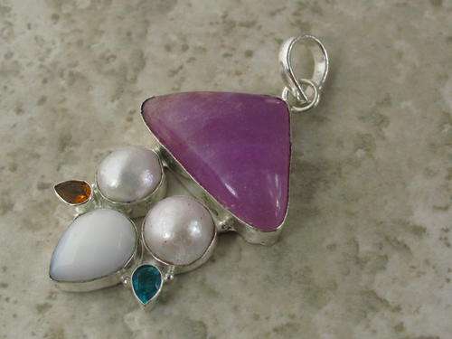IMPRESSIVE MIXED NATURAL GEMSTONE 925 SILVER PENDANT 2.25" - 5873V