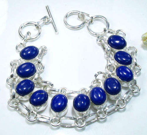 Stunning Lapis Lazuli Natural Gemstone 925 Silver Bracelet 7.5 - 8" - S1374 J7