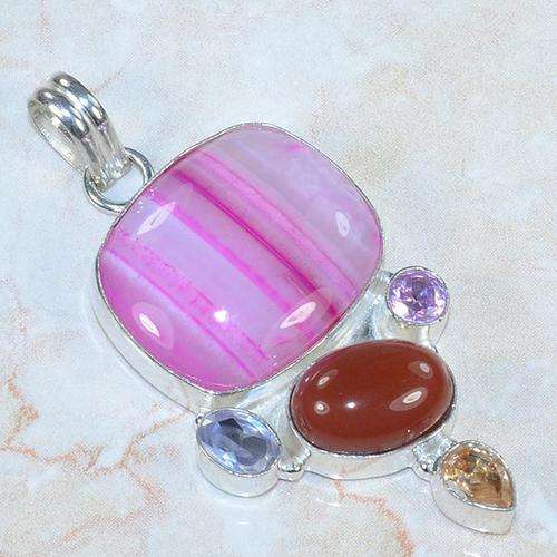Captivating Multi-Gem Natural Gemstone 925 Silver Pendant 2.25" - W7991 J8