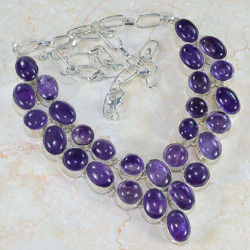 EXCEPTIONAL PURPLE AMETHYST NATURAL GEMSTONE 925 SILVER NECKLACE 20.75" - W1935 J6