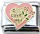 Italian Charms 9mm- Fits Nomination - Enamel - I LOVE YOU IN PINK HEART