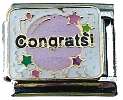 Italian Charms 9mm- Fits Nomination - Enamel - CONGRATS (NB. Background is LIGHT BLUE)