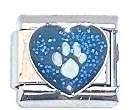 Italian Charms 9mm - Fits Nomination Brand - Enamel - PAW PRINT IN BLUE GLITTER HEART