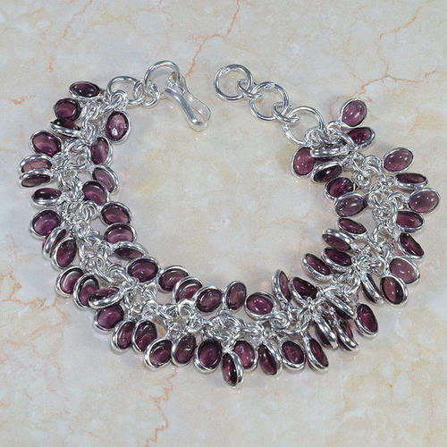 BEAUTEOUS AMETHYST NATURAL GEMSTONE 925 SILVER BRACELET 8-8.75" - V1677 J4