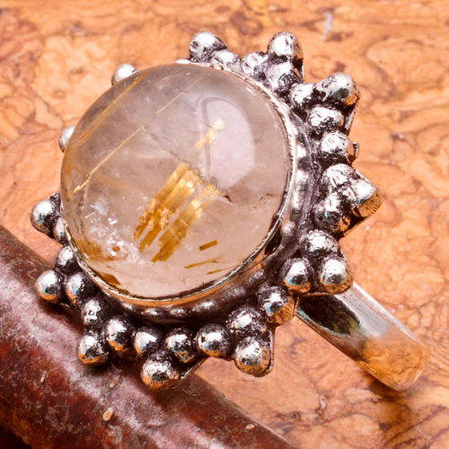 CAPTIVATING NATURAL GOLDEN RUTILE QUARTZ SZ 7 RING 925 STERLING SILVER