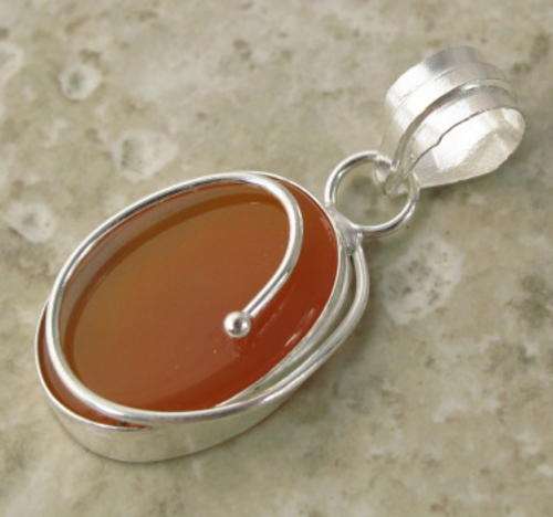 GLOWING MANGO AGATE NATURAL GEMSTONE 925 SILVER PENDANT 1.5" - 5497 - LISTED RING