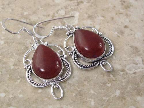 GORGEOUS DEEP ORANGE TO RED SPESSARTINE NATURAL GEMSTONE 925 SILVER EARRINGS 1.5" - 7113 V9