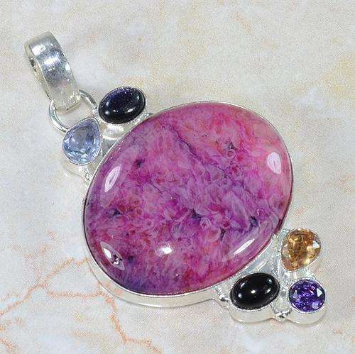 EXQUISITE DETAIL - MULTI GEMS NATURAL GEMSTONE 925 SILVER PENDANT 2.25" - U6196 J3