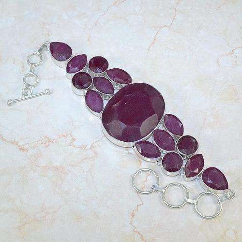 SPECTACULAR LARGE CHERRY RUBY NATURAL GEMSTONE 925 SILVER BRACELET 8.5" - W7461 J9