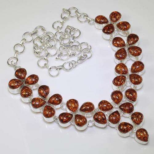EXQUISITE BALTIC AMBER NATURAL GEMSTONE 925 SILVER NECKLACE 19.75" - B8037 J12
