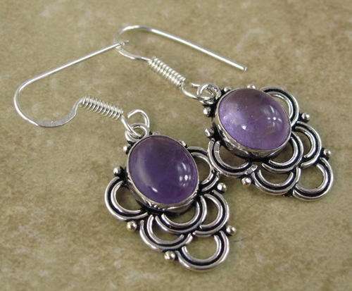 GORGEOUS PURPLE AMETHYST NATURAL GEMSTONE 925 SILVER EARRINGS 1.5" - 9749