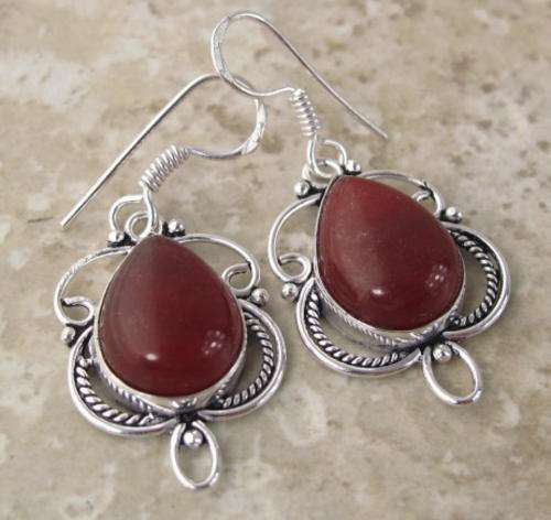 BOLD RED ONYX NATURAL GEMSTONE 925 SILVER EARRINGS 1.75" - 7141
