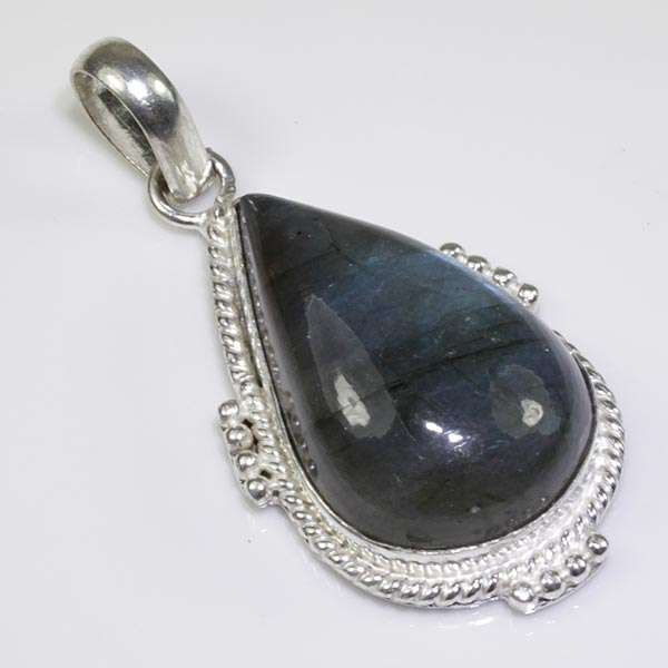BRILLIANT TEARDROP SHAPED LABRADORITE NATURAL GEMSTONE 925 SILVER PENDANT 2" - B8676 J12