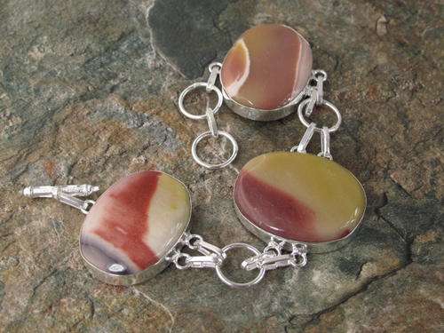 EXCEPTIONAL MOOIKAITE NATURAL GEMSTONE 925 SILVER BRACELET 8" - 3941