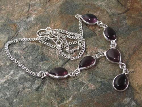 SUPERIOR TEARDROP CUT PURPLE AMETHYST NATURAL GEMSTONE 925 SILVER NECKLACE 19" - 3887