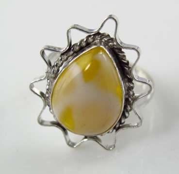 DELIGHTFUL BUTTERSCOTCH AGATE NATURAL GEMSTONE 925 SILVER RING #7.75 - 4468