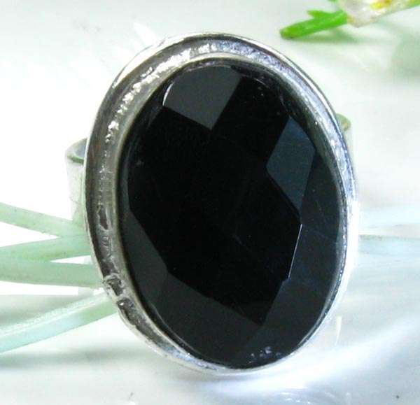 MAGNIFICENT CHECKERBOARD CUT BLACK ONYX NATURAL GEMSTONE 925 SILVER RING #6.75 - K3420