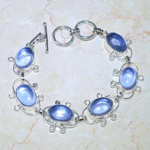 TOTALLY MIND BLOWING CR BLUE SAPPHIRE GEMSTONE 925 SILVER BRACELET 7.25-7.75" - E12079 J13