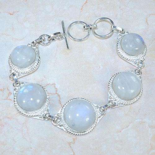 GLOWING RAINBOW MOONSTONE NATURAL GEMSTONE 925 SILVER BRACELET 7-8" - X1263 J9