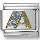 Italian Charms - Fits All 9mm Modular Bracelets - Letters - GOLD WITH CRYSTALS A