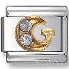Italian Charms - Fits All 9mm Modular Bracelets - Letters - GOLD WITH CRYSTALS LETTER G