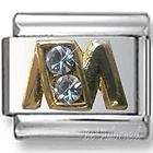 Italian Charms - Fits All 9mm Modular Bracelets - Letters - GOLD WITH CRYSTALS LETTER M